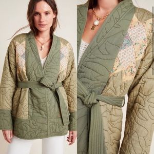 Anthropologie Green Quilted Patchwork Kimono Jacket